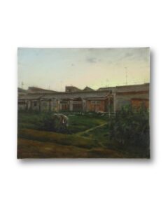 夕焼け　農作業をする男性 2025.10 F8号（380×455mm） Oil on canvas