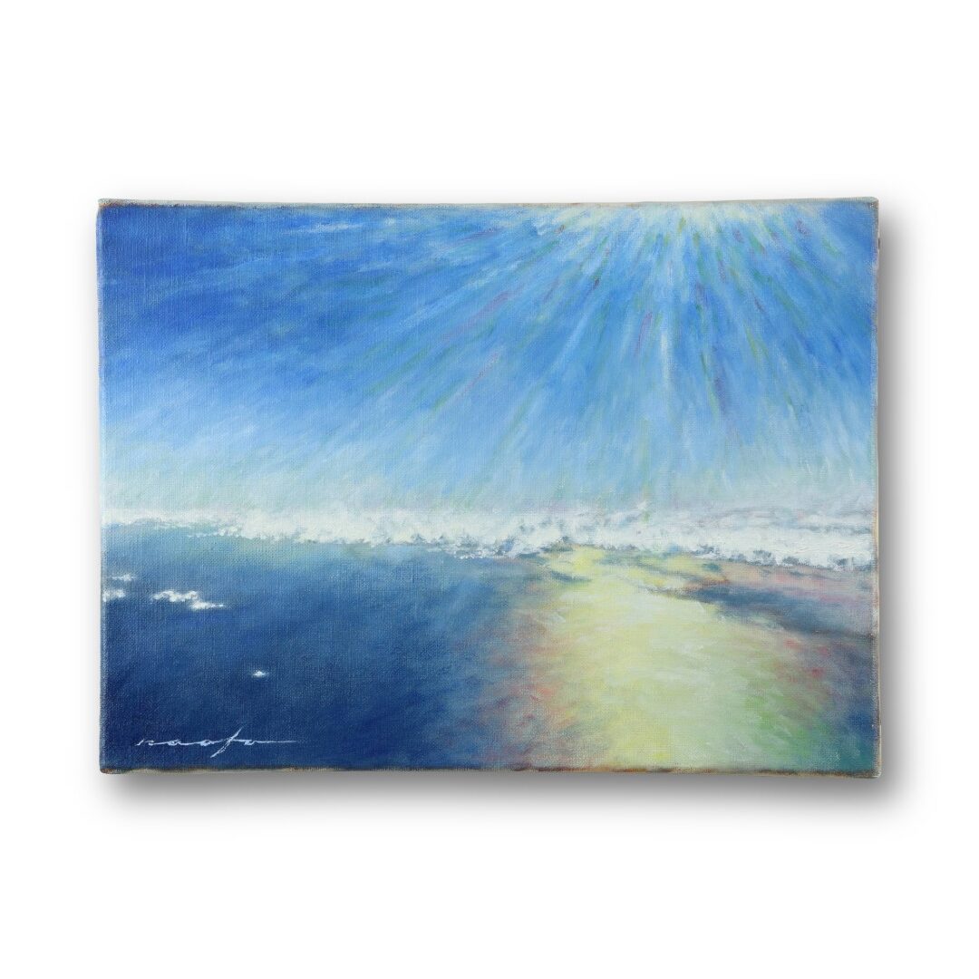 上空からの水平線を描いた風景画