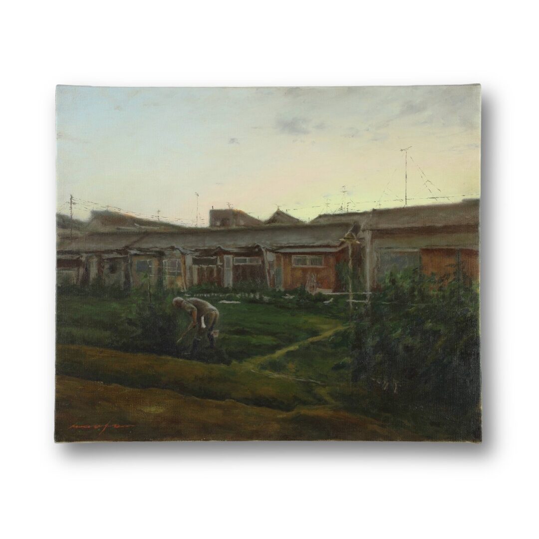 農作業する男性を描いた風景画