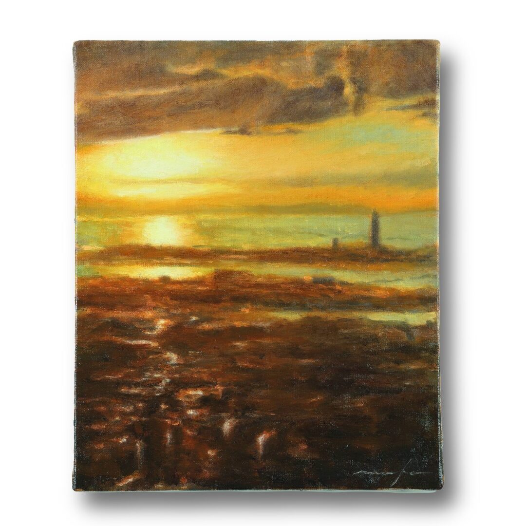 ハルカスからの夕焼けの景色を描いた油絵